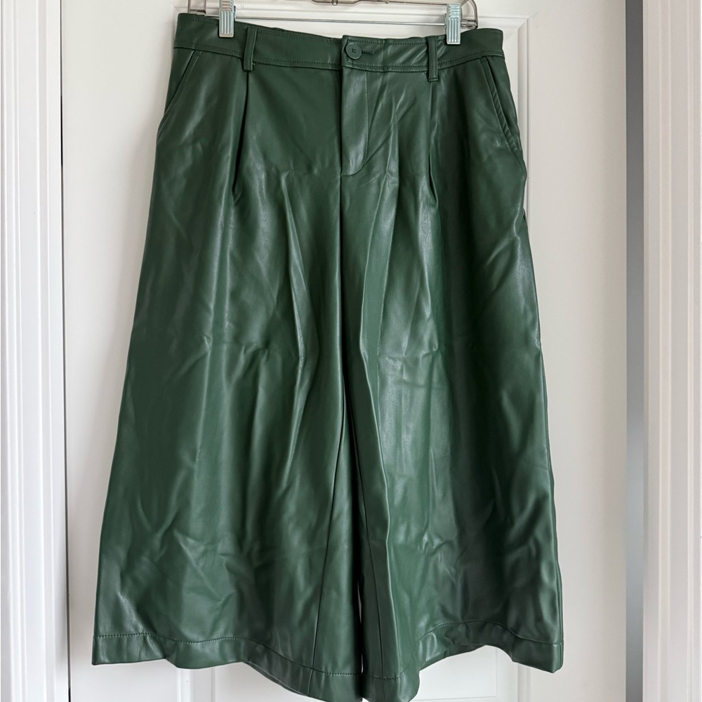 Anthro Green Faux Leather cropped pants